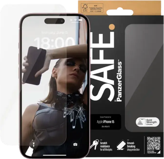 Protectie Ecran PanzerGlass SAFE. Ultra-Wide Fit din Sticla Temperata pentru Apple iPhone 15, Absorbtie de Impact, Rezistenta la Zgarieturi
