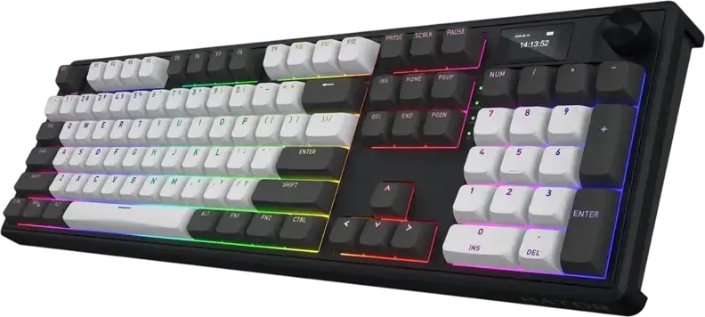 Tastatura Mecanica HATOR Skyfall 100 PRO Wireless Full-size, Conectivitate Tri-mode, Switch-uri Aurum Vanila Silent Linear, Negru/Gri, Baterie 8000mAh, Ecran TFT, RGB