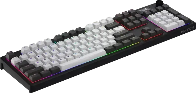 Tastatura Mecanica HATOR Skyfall 100 PRO Wireless Full-size, Conectivitate Tri-mode, Switch-uri Aurum Vanila Silent Linear, Negru/Gri, Baterie 8000mAh, Ecran TFT, RGB