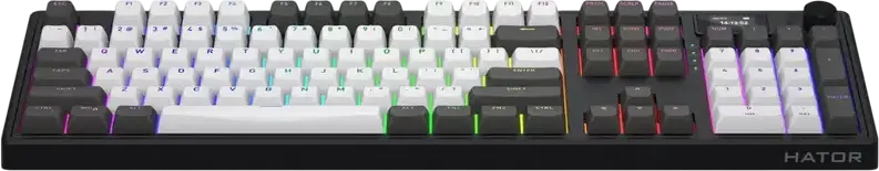 Tastatura Mecanica HATOR Skyfall 100 PRO Wireless Full-size, Conectivitate Tri-mode, Switch-uri Aurum Vanila Silent Linear, Negru/Gri, Baterie 8000mAh, Ecran TFT, RGB