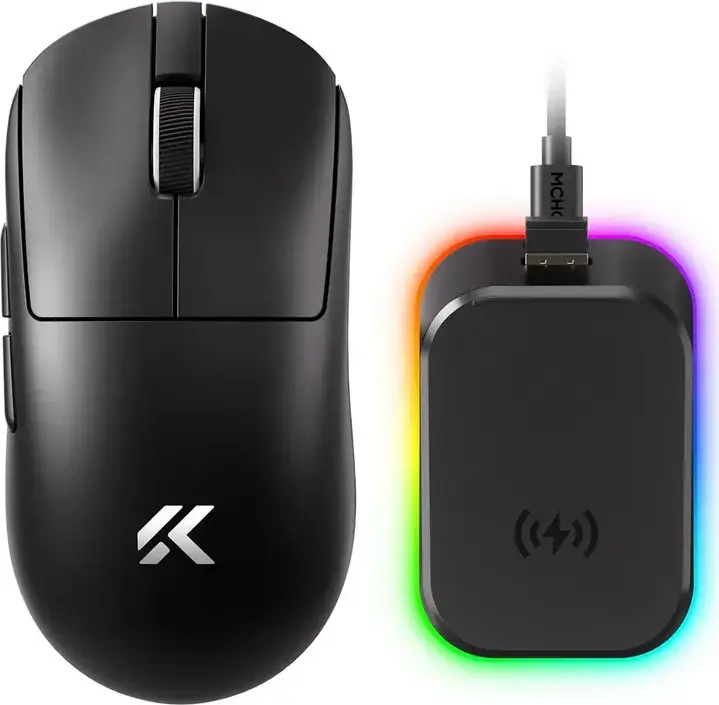 Mouse Gaming MCHOSE A7 V2 Ultra Plus, PixArt PAW3950 TI 42,000 DPI, Rata Polling 8,000Hz, Conectivitate Tri-mode, Switch-uri Omron, 59g, Negru