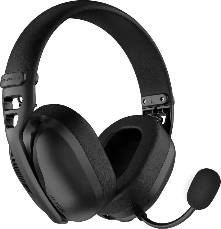 Игровая гарнитура HATOR Hyperpunk 3 Wireless, Черная, Hi-Res LDAC, гибридный ANC, драйверы 40мм, 2.4ГГц/Bluetooth 5.4/провод, THX Spatial Audio+, съемный микрофон, до 45ч работы