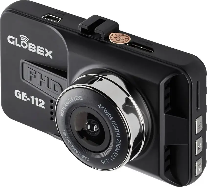 Автомобильный видеорегистратор Globex GE-112 Full-HD 1080P 30fps Угол обзора 120 градусов Дисплей 3 дюйма CMOS Сенсор Поддержка MicroSD Черный
