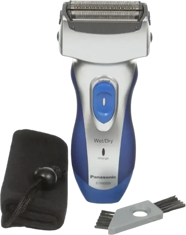 Aparat de ras electric Panasonic ES6003 cu sita, Wet and Dry, 3 capete de ras, lame 30-45 grade, baterie Ni-MH, autonomie 45 min, cu trimmer, Albastru