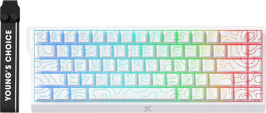 Tastatura Gaming MCHOSE Ace 68 cu Fir, Switch-uri Magnetice Hall Effect Ice Rhino, Rapid Trigger 0.001mm, Polling Rate 8000Hz, RGB, White Topographic