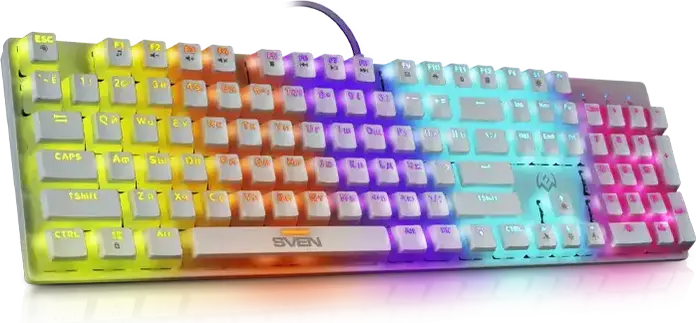 SVEN KB-G9200 Mechanical Gaming Keyboard, Full-size 104 Keys, Hot-Swap Red Linear Switches, RGB Backlight, Double-shot Keycaps, N-Key Rollover, White