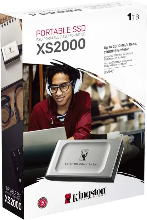 Kingston XS2000 Portable SSD External Drive 1 TB, USB 3.2 Gen 2x2, Up to 2000MB/s Read/Write, IP55 Water and Dust Resistant, Shockproof, Silver