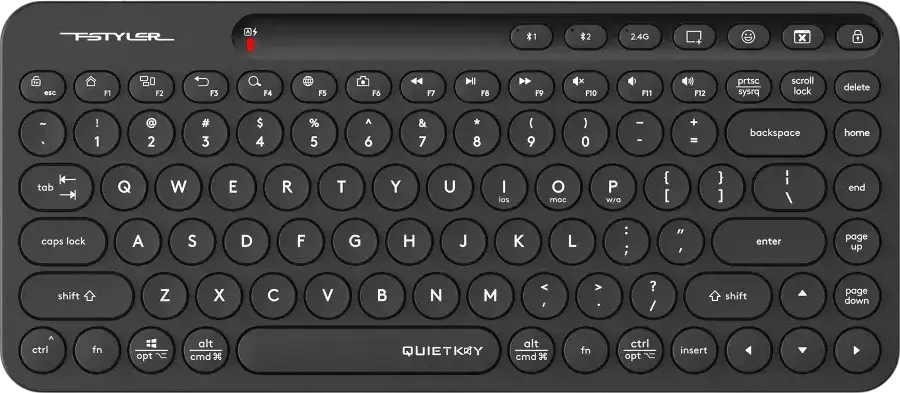 A4Tech FBK36C AS FStyler Wireless Keyboard, Bluetooth & 2.4GHz, Multi-Device (3 Devices), QuietKey Noise Reduction, USB-C Rechargeable, Black