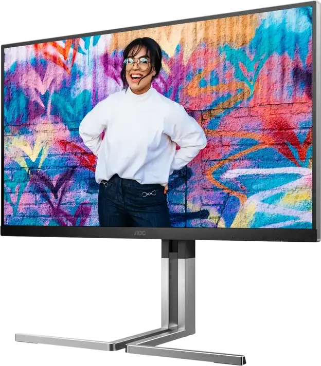AOC Q27U3CV Graphic Pro 27" QHD IPS QD Monitor, 2560x1440, HDR400, 98% DCI-P3, USB-C 96W PD, RJ45, Daisy Chain, Height Adjustable Stand, Silver