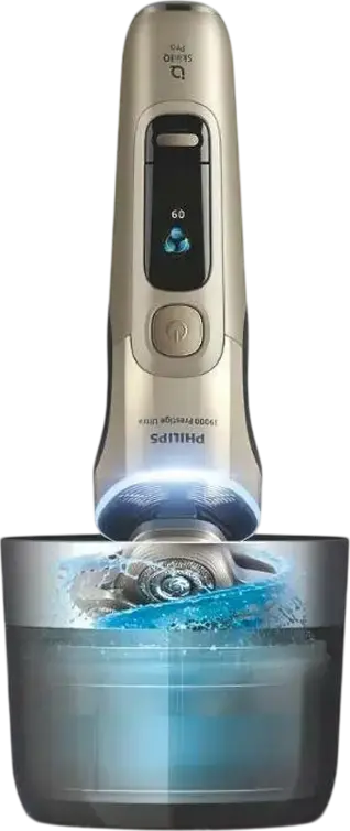 Aparat de ras electric Philips XP9403/31 i9000 Prestige Ultra, Senzor SkinIQ Pro, Lame NanoTech Dual Precision, Wet & Dry, Auriu, cu Pod de Curatare si Suport