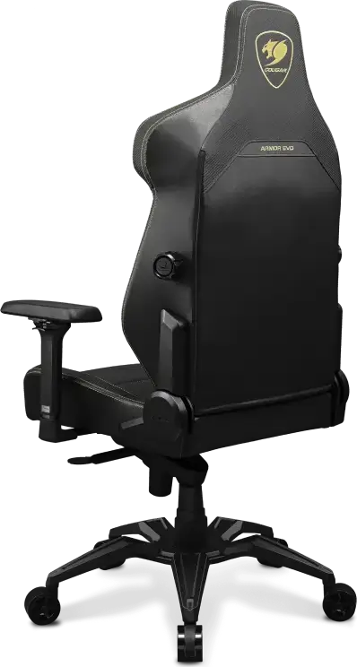 Cougar ARMOR EVO CGR-EVO Gaming Chair, Black / Gold, Breathable PVC Leather, 4D Armrests, 4-way Lumbar Support, Magnetic Memory Foam Neck Pillow, Aluminum Base, 160kg