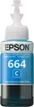 Epson T664 Cyan Dye-based Refill Ink Bottle 70ml for EcoTank L-Series Inkjet Printers, 7500 Page Yield