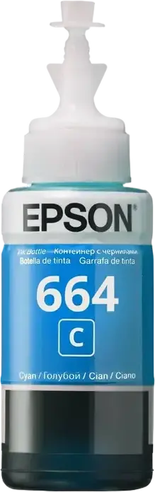 Epson T664 Cyan Dye-based Refill Ink Bottle 70ml for EcoTank L-Series Inkjet Printers, 7500 Page Yield