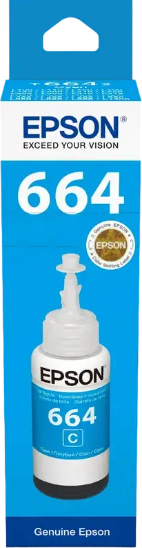Epson T664 Cyan Dye-based Refill Ink Bottle 70ml for EcoTank L-Series Inkjet Printers, 7500 Page Yield