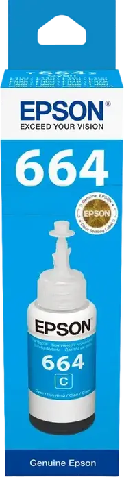 Epson T664 Cyan Dye-based Refill Ink Bottle 70ml for EcoTank L-Series Inkjet Printers, 7500 Page Yield