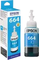 Epson T664 Cyan Dye-based Refill Ink Bottle 70ml for EcoTank L-Series Inkjet Printers, 7500 Page Yield