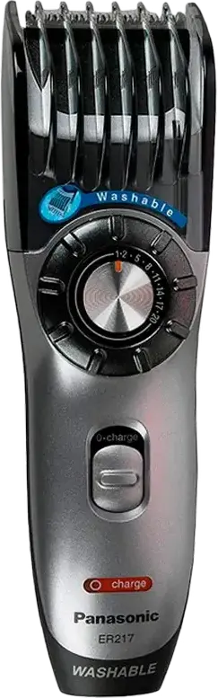 Триммер для бороды и усов Panasonic ER217S520, регулировка длины 0.5-20 мм (14 настроек), водонепроницаемый корпус, аккумуляторный, черный/серебристый