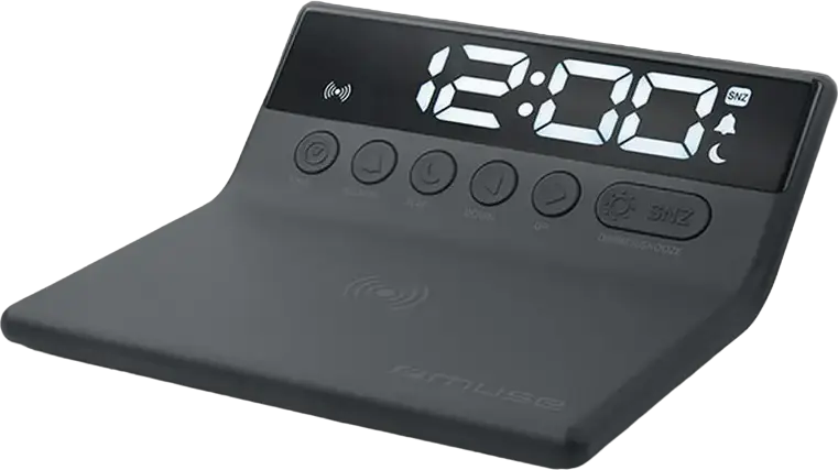Muse M-168 WI Alarm Clock with 5W Wireless Charging, White LED Display with Dimmer, Snooze and Nap Functions, Black