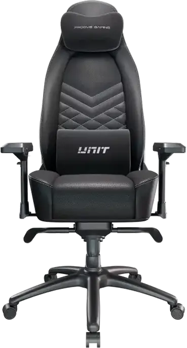 Scaun Gaming Proove Unit GCNT0001001, Piele PU Neagra, Cotiere 4D Reglabile, piston Clasa 4, Baza Aluminiu, Inclinare Spatar 170 Grade, Suporta 150kg