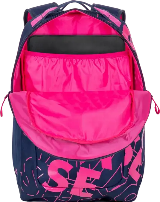 RivaCase Heide 5430 Daily Laptop Backpack for 15.6 inch Laptops, 30L Capacity, Water Resistant Polyester, 2 Compartments, Unisex, Dark Blue/Pink