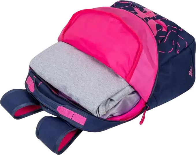 RivaCase Heide 5430 Daily Laptop Backpack for 15.6 inch Laptops, 30L Capacity, Water Resistant Polyester, 2 Compartments, Unisex, Dark Blue/Pink