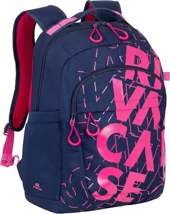 RivaCase Heide 5430 Daily Laptop Backpack for 15.6 inch Laptops, 30L Capacity, Water Resistant Polyester, 2 Compartments, Unisex, Dark Blue/Pink