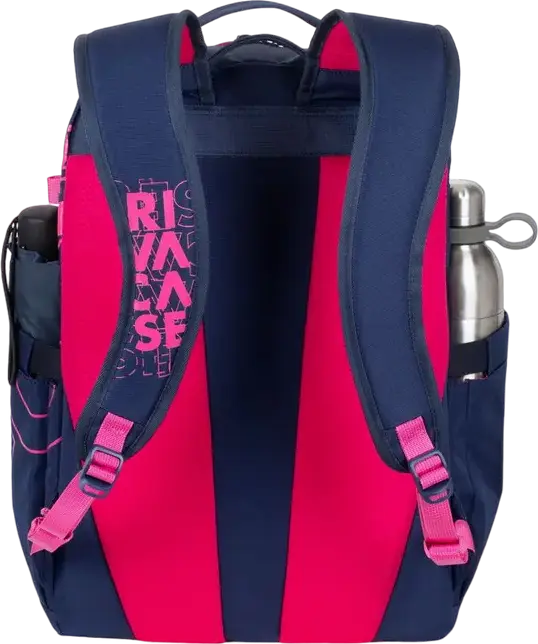 RivaCase Heide 5430 Daily Laptop Backpack for 15.6 inch Laptops, 30L Capacity, Water Resistant Polyester, 2 Compartments, Unisex, Dark Blue/Pink