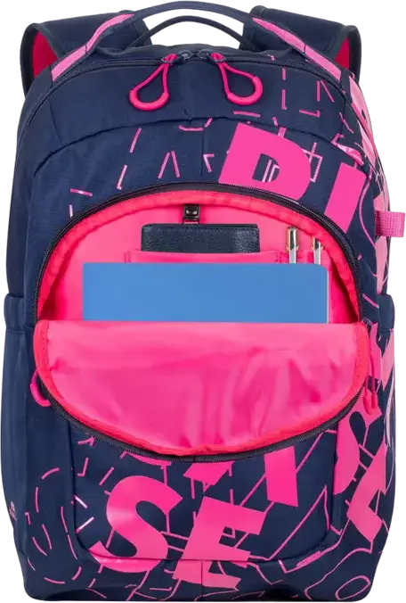 RivaCase Heide 5430 Daily Laptop Backpack for 15.6 inch Laptops, 30L Capacity, Water Resistant Polyester, 2 Compartments, Unisex, Dark Blue/Pink