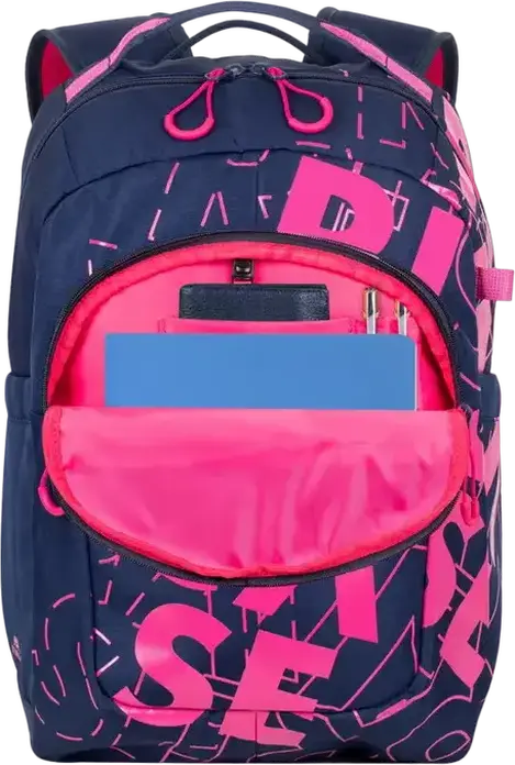 RivaCase Heide 5430 Daily Laptop Backpack for 15.6 inch Laptops, 30L Capacity, Water Resistant Polyester, 2 Compartments, Unisex, Dark Blue/Pink