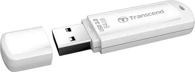 Transcend JetFlash 730 64GB USB 3.1 Gen 1 Flash Drive, USB Type-A High Speed Storage, Up to 90MB/s Read Speed, White Plastic Body with Cap, Transcend Elite Software