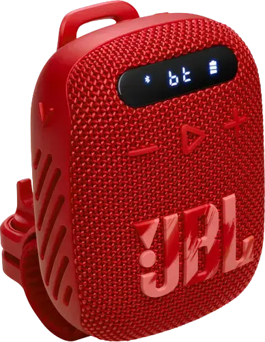 JBL Wind 3 Portable Bluetooth Speaker, Red, IP67 Waterproof & Dustproof, 5W RMS, FM Radio, TF Card, AUX, LED Display, Handlebar Mount for Bike/Motorcycle