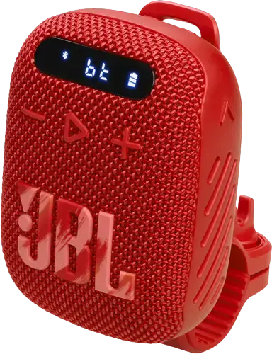 JBL Wind 3 Portable Bluetooth Speaker, Red, IP67 Waterproof & Dustproof, 5W RMS, FM Radio, TF Card, AUX, LED Display, Handlebar Mount for Bike/Motorcycle