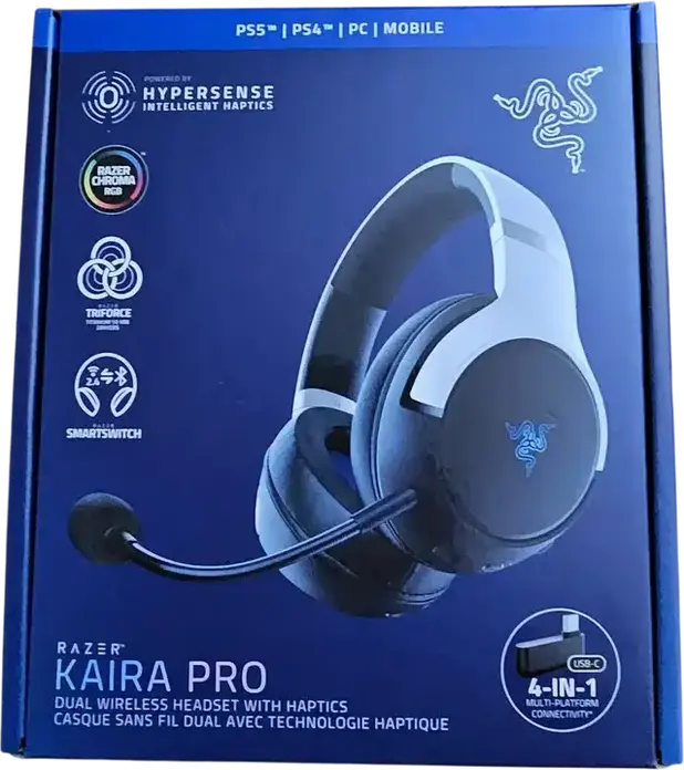 Razer Kaira HyperSpeed for PS5 Wireless Gaming Headset RZ04-03980200-R3G1, 2.4 GHz & Bluetooth, 50mm TriForce Drivers, HyperClear Cardioid Mic, 30h Battery