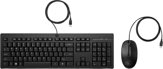 HP 225 Wired Keyboard and Mouse Combo, USB Connectivity, Membrane Full-Sized Keyboard with Multimedia Keys, 1200 dpi Optical Ambidextrous Mouse, Black