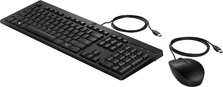 HP 225 Wired Keyboard and Mouse Combo, USB Connectivity, Membrane Full-Sized Keyboard with Multimedia Keys, 1200 dpi Optical Ambidextrous Mouse, Black