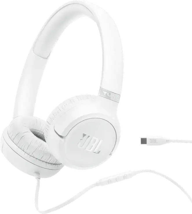 Накладные наушники JBL Tune 530C, подключение USB, Белый, Hi-Res Audio, JBL Pure Bass, динамики 33 мм, встроенный микрофон, складная конструкция