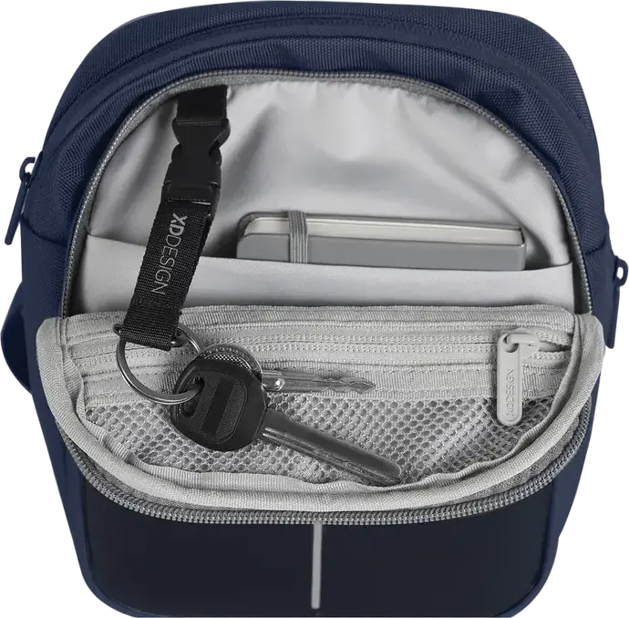 Geanta crossbody XD Design Bobby Boxy Sling, material rPET reciclat, buzunare ascunse pentru sticla de apa si spate, 160x210x75 mm
