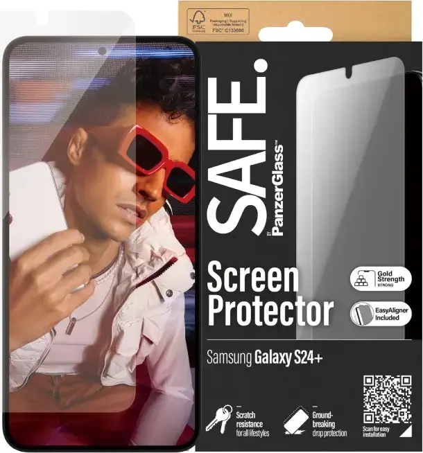 Защитное стекло PanzerGlass SAFE для Samsung Galaxy S24+, Ultra-Wide Fit, поглощение ударов, устойчивость к царапинам, прозрачное стекло с EasyAligner
