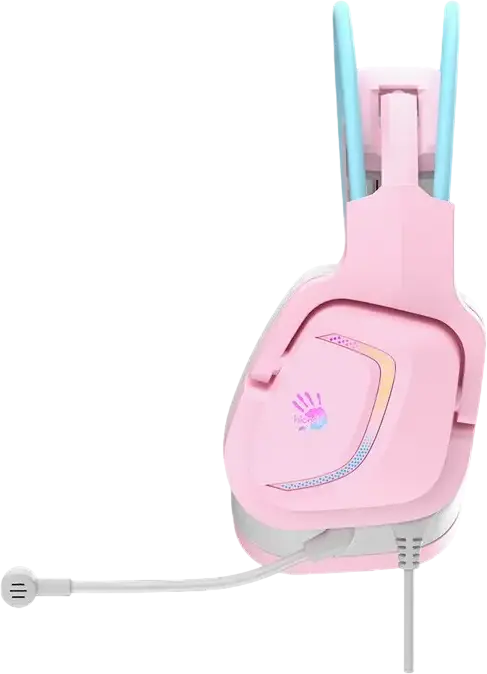 Bloody G575 Virtual 7.1 Surround Sound Gaming Headset, Pink, 50mm HD Drivers, Detachable Noise-Cancelling Mic, RGB Lighting, USB Braided Cable