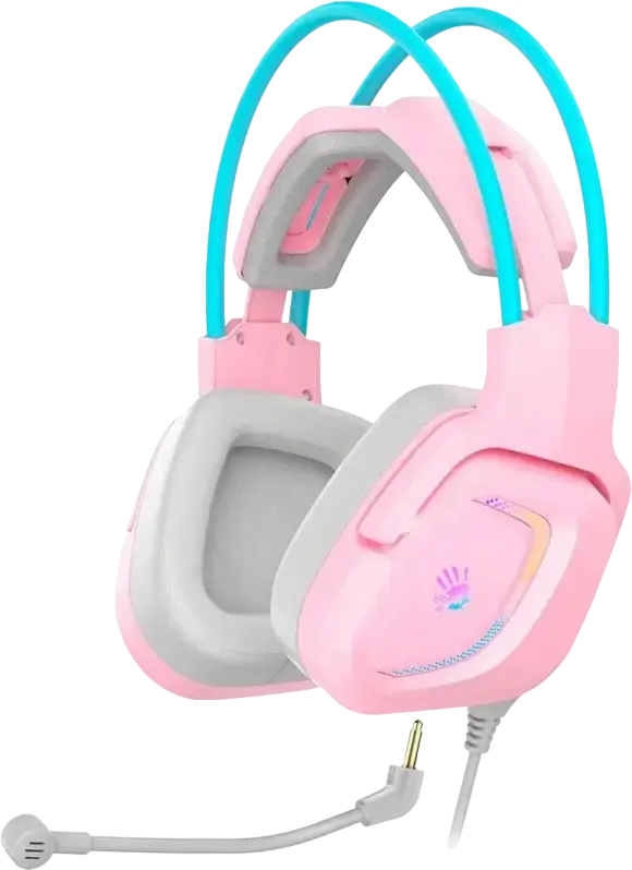 Bloody G575 Virtual 7.1 Surround Sound Gaming Headset, Pink, 50mm HD Drivers, Detachable Noise-Cancelling Mic, RGB Lighting, USB Braided Cable