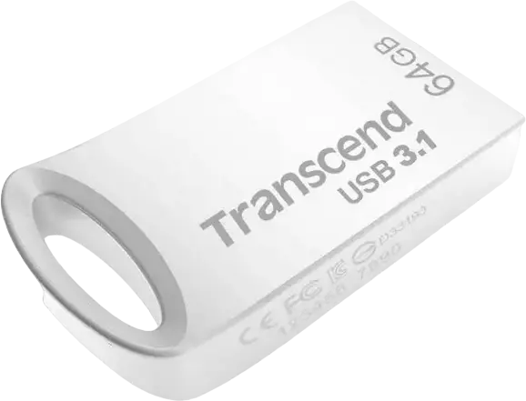 Transcend JetFlash 710 64 GB Ultra-Small USB 3.1 Flash Drive, Slim Durable Waterproof Design, Read Speed up to 90 MB/s, Silver, Limited Lifetime Warranty
