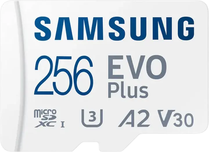 Samsung EVO Plus MicroSDXC 256GB Memory Card MB-MC512SA/KR, UHS-I U3 V30 A2, Read Speed up to 160 MB/s, with SD Adapter, Water & Temperature Resistant