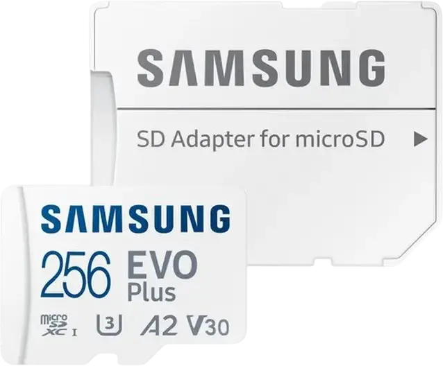 Samsung EVO Plus MicroSDXC 256GB Memory Card MB-MC512SA/KR, UHS-I U3 V30 A2, Read Speed up to 160 MB/s, with SD Adapter, Water & Temperature Resistant