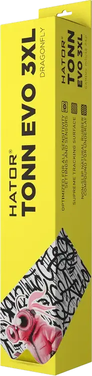HATOR Tonn EVO 3XL Gaming Mouse Pad, Dragonfly Design, 1000x550x3mm Textile Surface, Non-Slip Natural Rubber Base, Stitched Edges, Yellow
