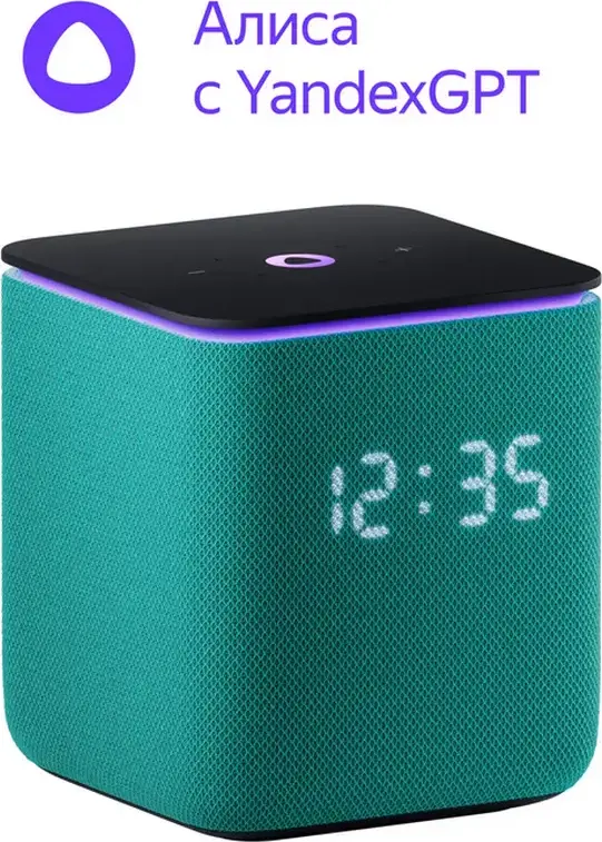 Yandex Station Midi YNDX-00054 Smart Speaker with Alisa Voice Assistant, YandexGPT, Zigbee Hub, 24W RMS, Bluetooth 5.0, Wi-Fi, LED Clock Display, Emerald