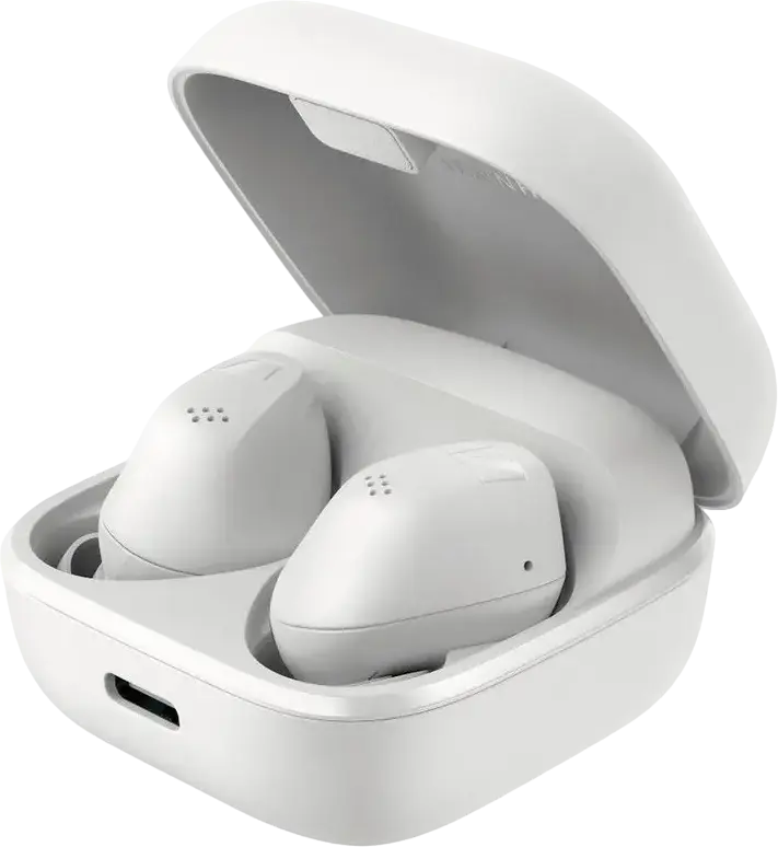 Sennheiser Accentum True Wireless (TWS) Earbuds, White, Bluetooth 5.3, ANC, Transparency Mode, aptX, IP54, Multipoint, Auracast, 28h Total Battery, USB-C