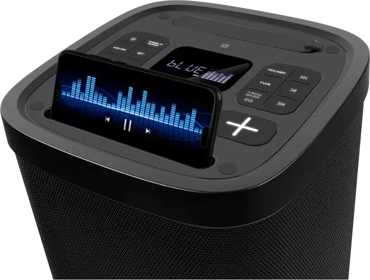SVEN PS-950 Portable Party Speaker 160W RMS, Bluetooth NFC TWS, RGB Lighting, IPX4 Waterproof, Karaoke with Dual Mic Inputs, 8800mAh Battery, Black