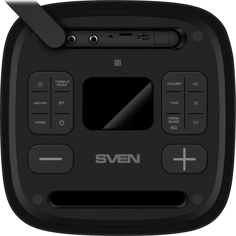 SVEN PS-950 Portable Party Speaker 160W RMS, Bluetooth NFC TWS, RGB Lighting, IPX4 Waterproof, Karaoke with Dual Mic Inputs, 8800mAh Battery, Black