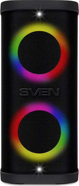 SVEN PS-950 Portable Party Speaker 160W RMS, Bluetooth NFC TWS, RGB Lighting, IPX4 Waterproof, Karaoke with Dual Mic Inputs, 8800mAh Battery, Black