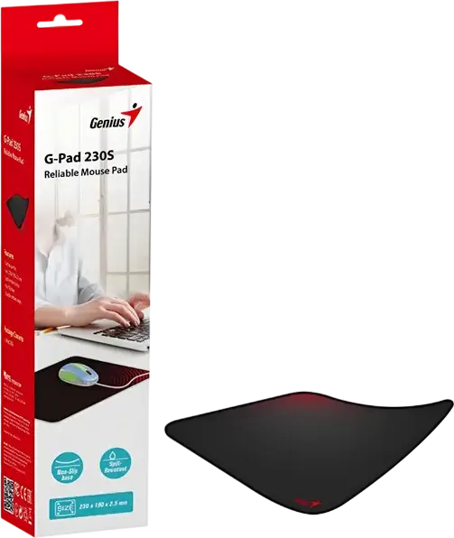 Pad pentru mouse gaming Genius G-Pad 230S, Suprafata din textil micro-texturat, Baza de cauciuc antiderapanta, Margini cusute, Rezistent la lichide, 230 x 190 x 2.5 mm